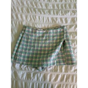 zara checkered tweed shorts/skort